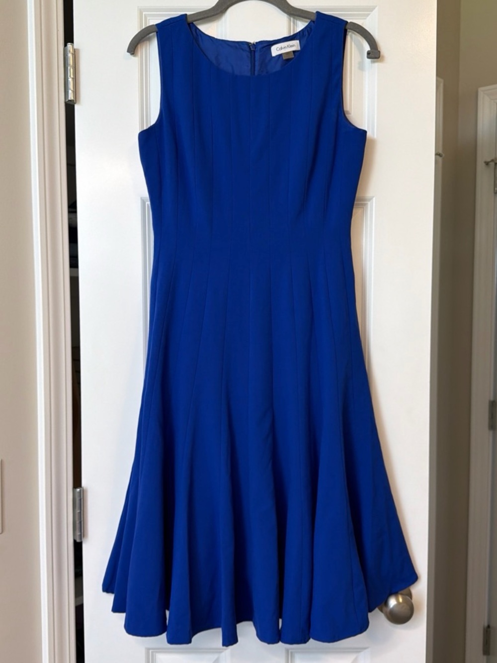 Calvin Klein Sleeveless Royal Blue Midi Fit-and-Flare Dress